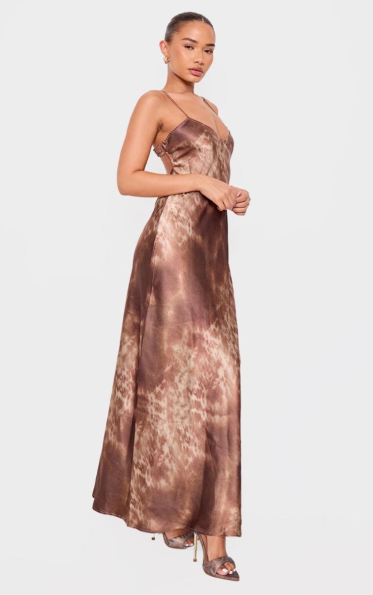 Petite Chocolate Satin Open Back Maxi Dress Product Image