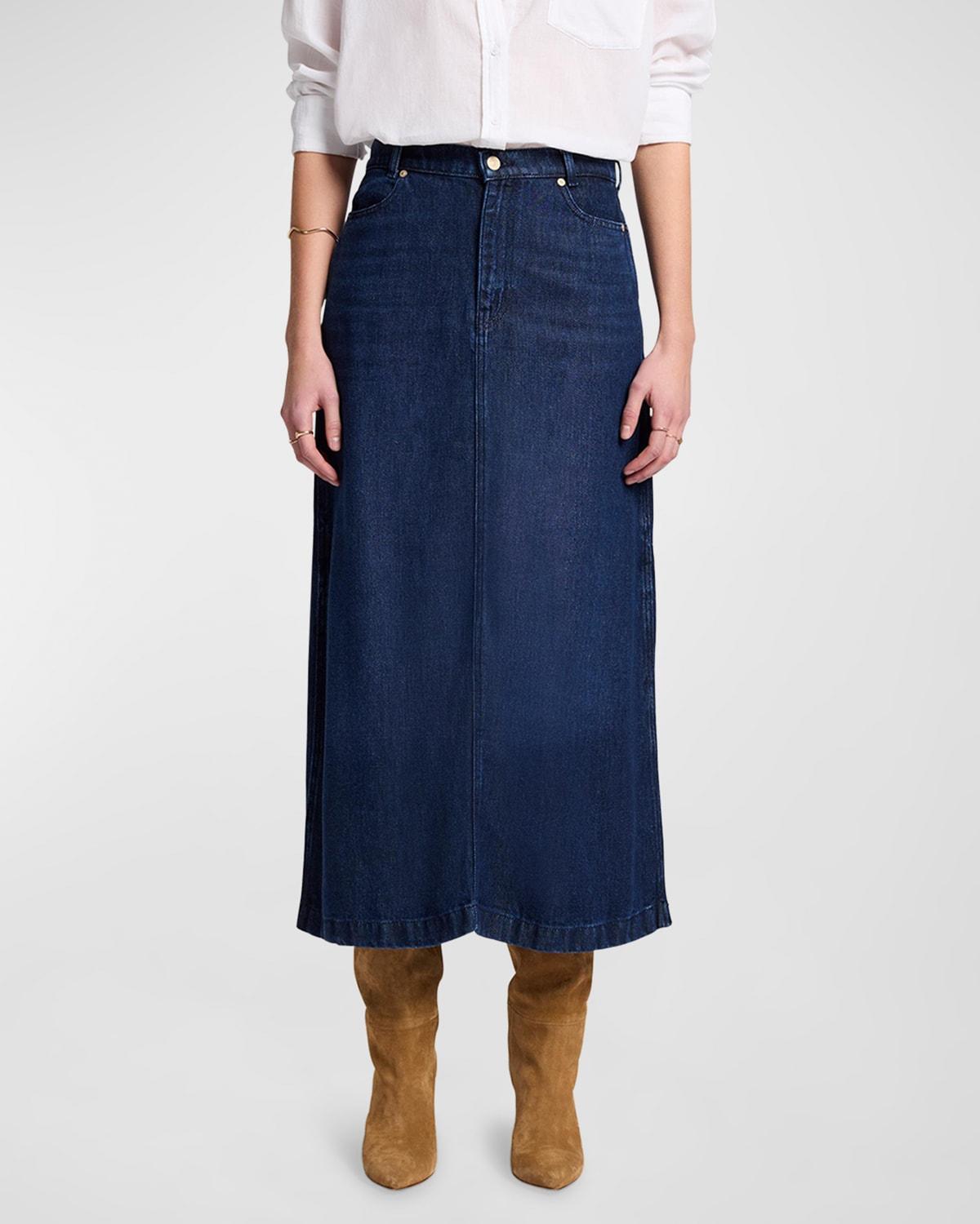 Womens Stretch Denim Midi-Skirt Product Image