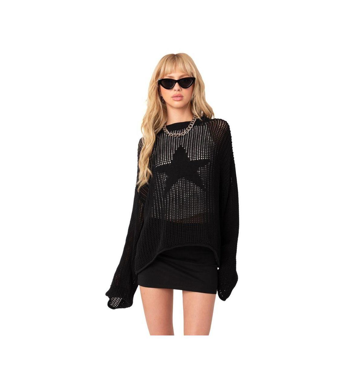 Womens Oversized Sheer Sweater With Star Product Image