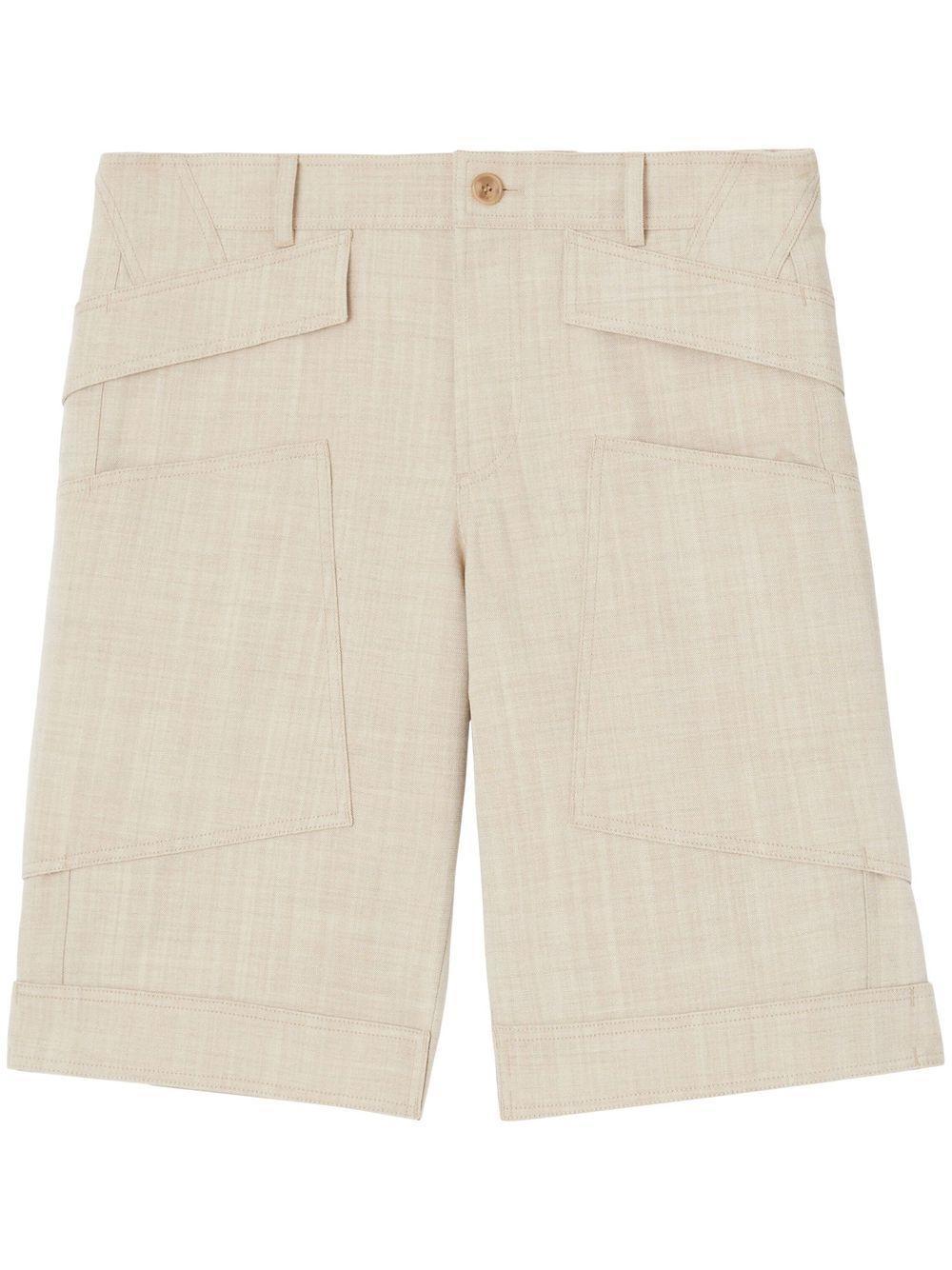 Cuff Detail Wool Cargo Shorts In Beige Product Image