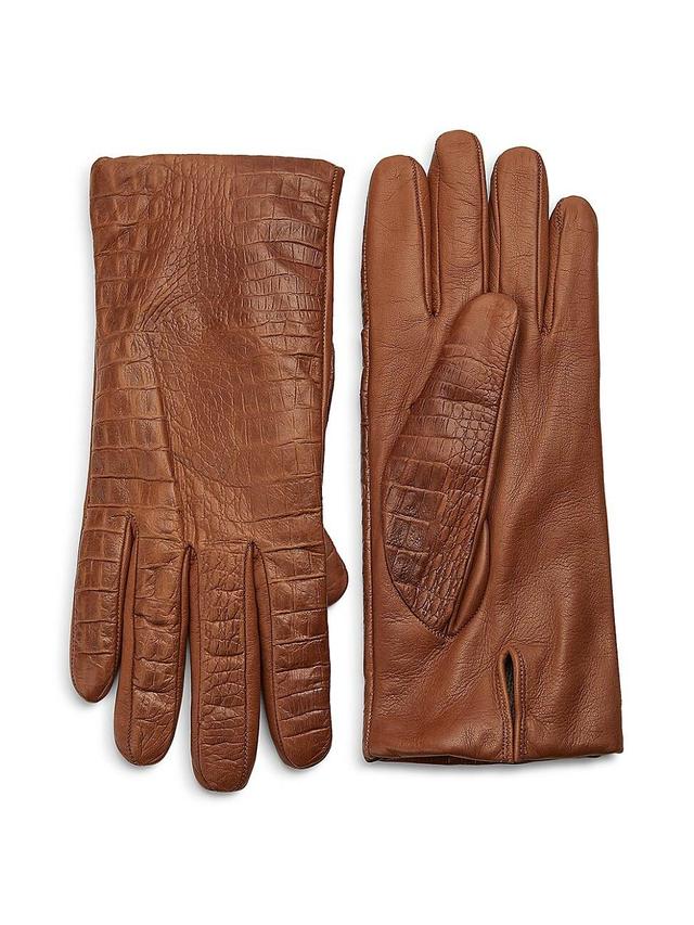 Womens Crocodile-Embossed Leather Gloves Product Image