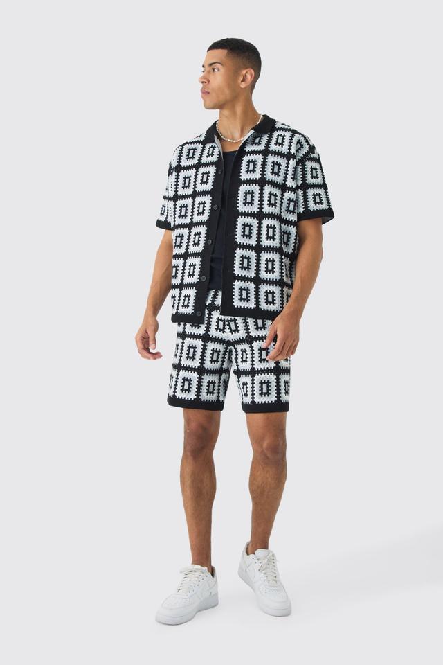 Oversized Boxy Crochet Knit Shirt And Short Set | boohooMAN USA Product Image