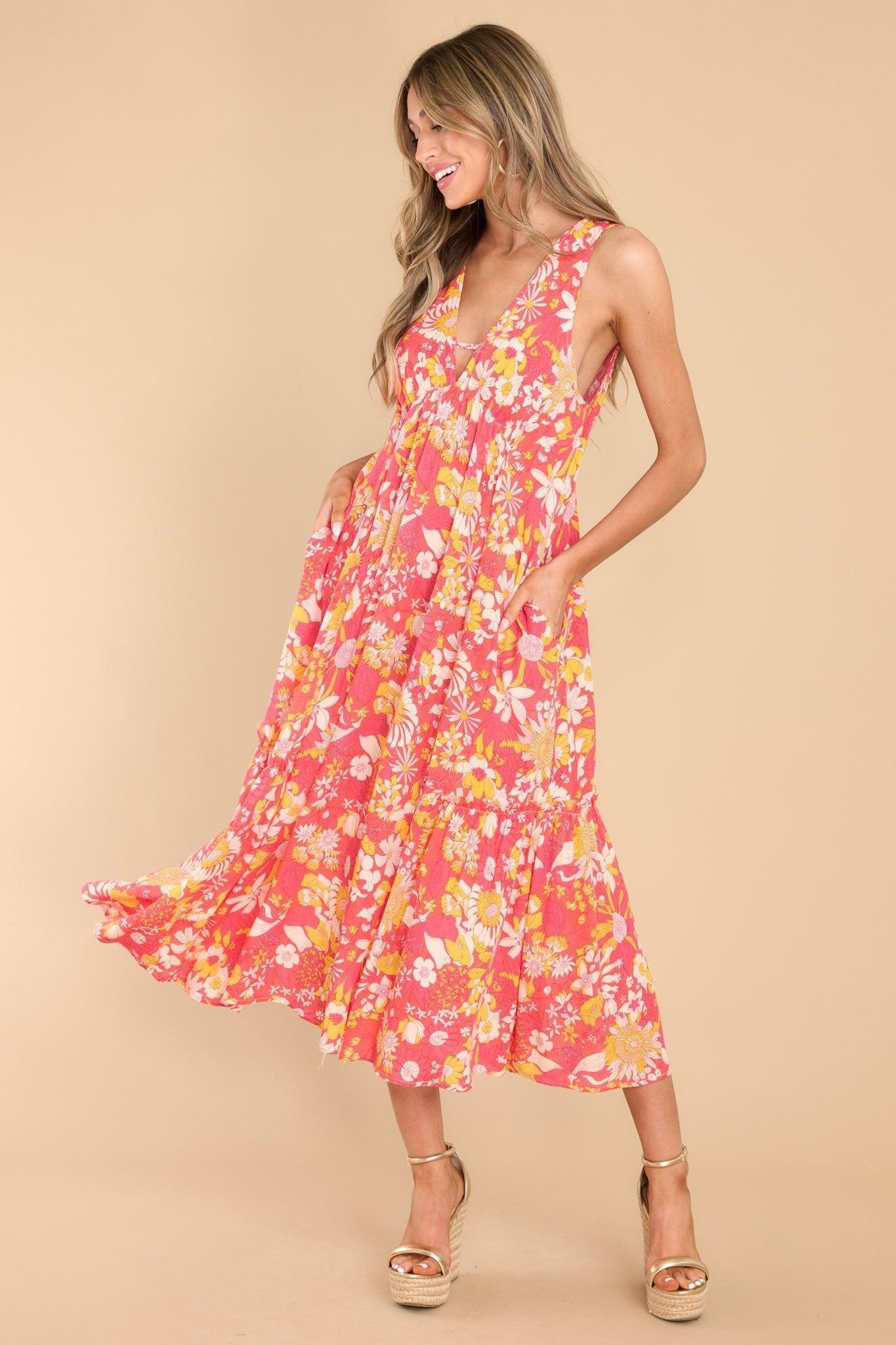 Float To You Red Floral Print Midi Dress Product Image