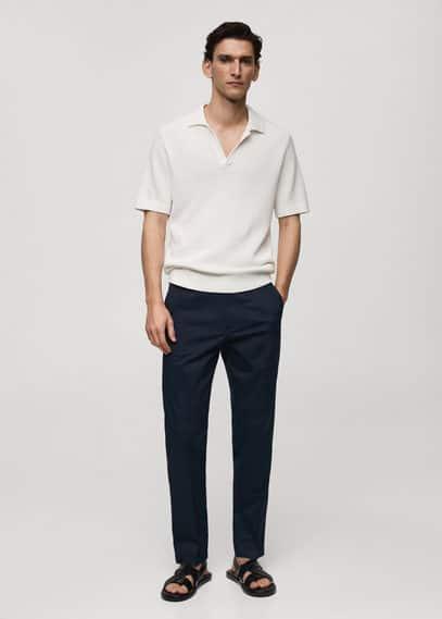 Mango Mens Regular Fit Structure Cotton Trousers Product Image