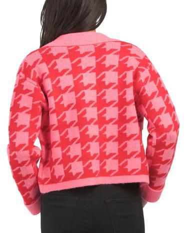 Houndstooth Collared Cardigan for Women Product Image