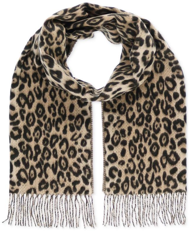 Fraas Womens Leopard-Print Fringe-Trim Scarf Product Image