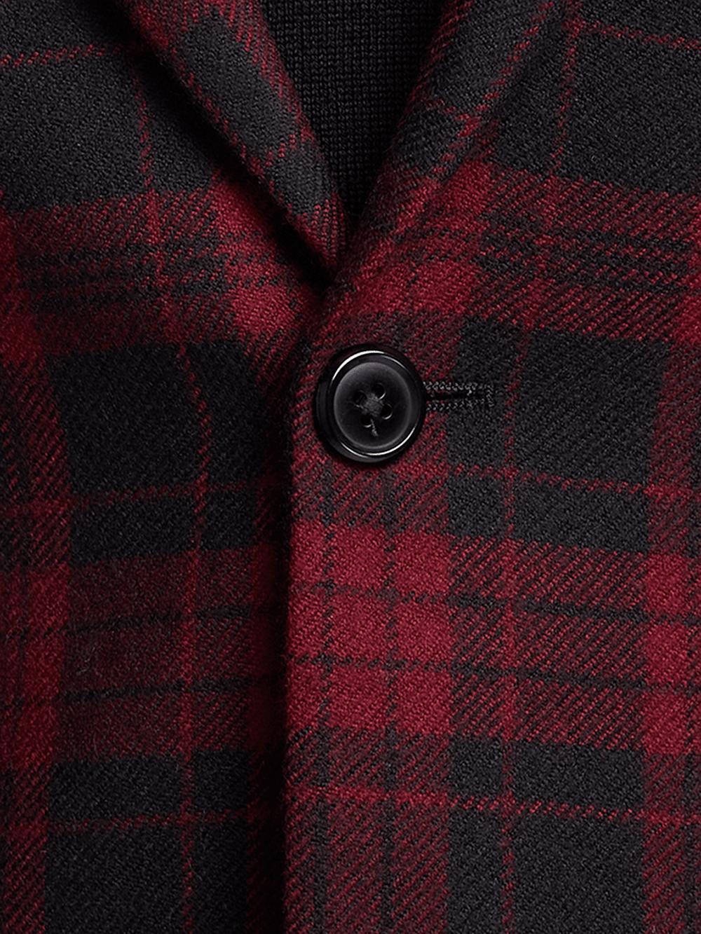 Wool Plaid Single Breasted Notch Lapel Sport Coat - Black/red Product Image