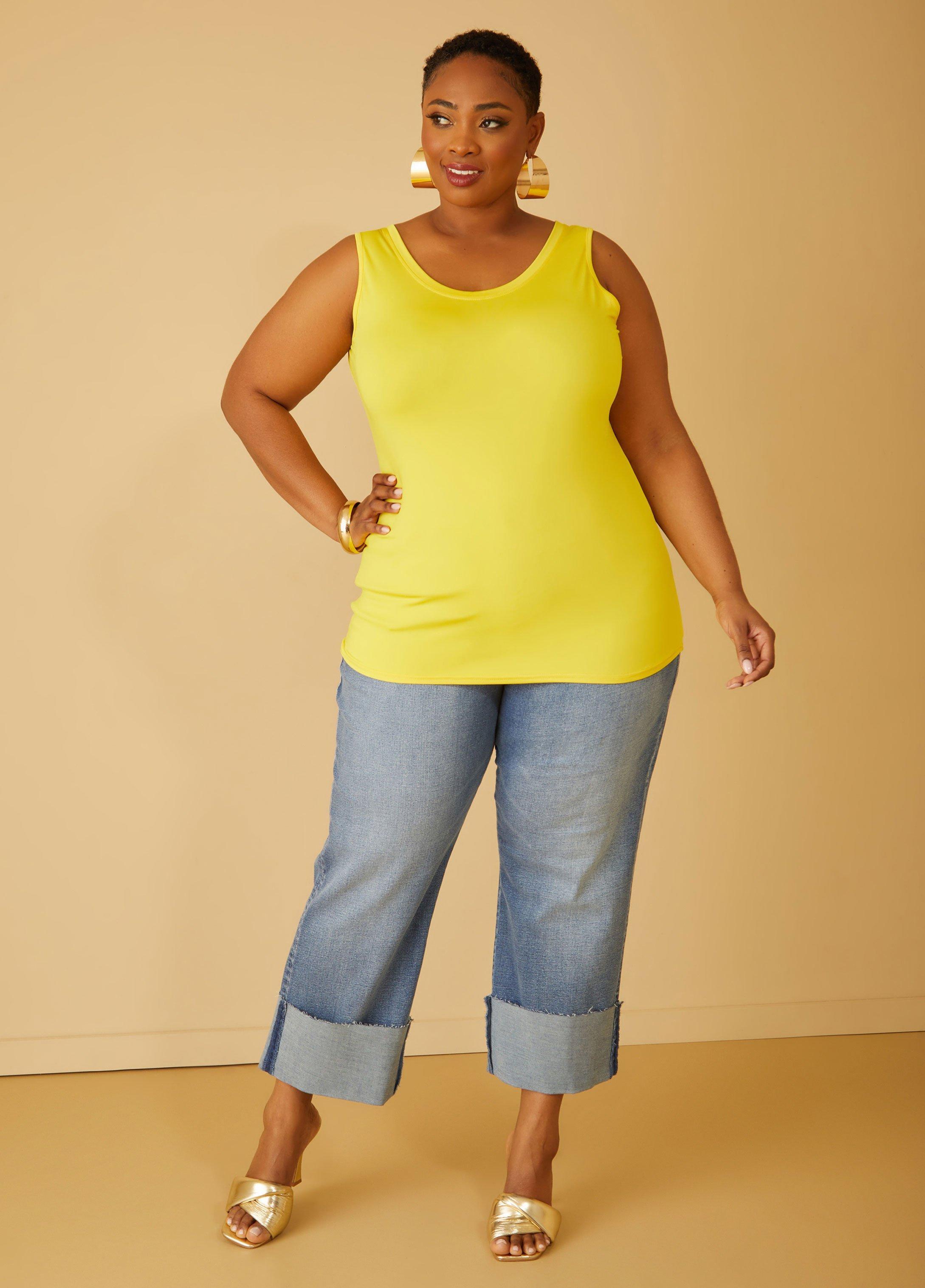 Plus Size Cropped Cuffed Straight Leg Jeans Ashley Stewart Product Image