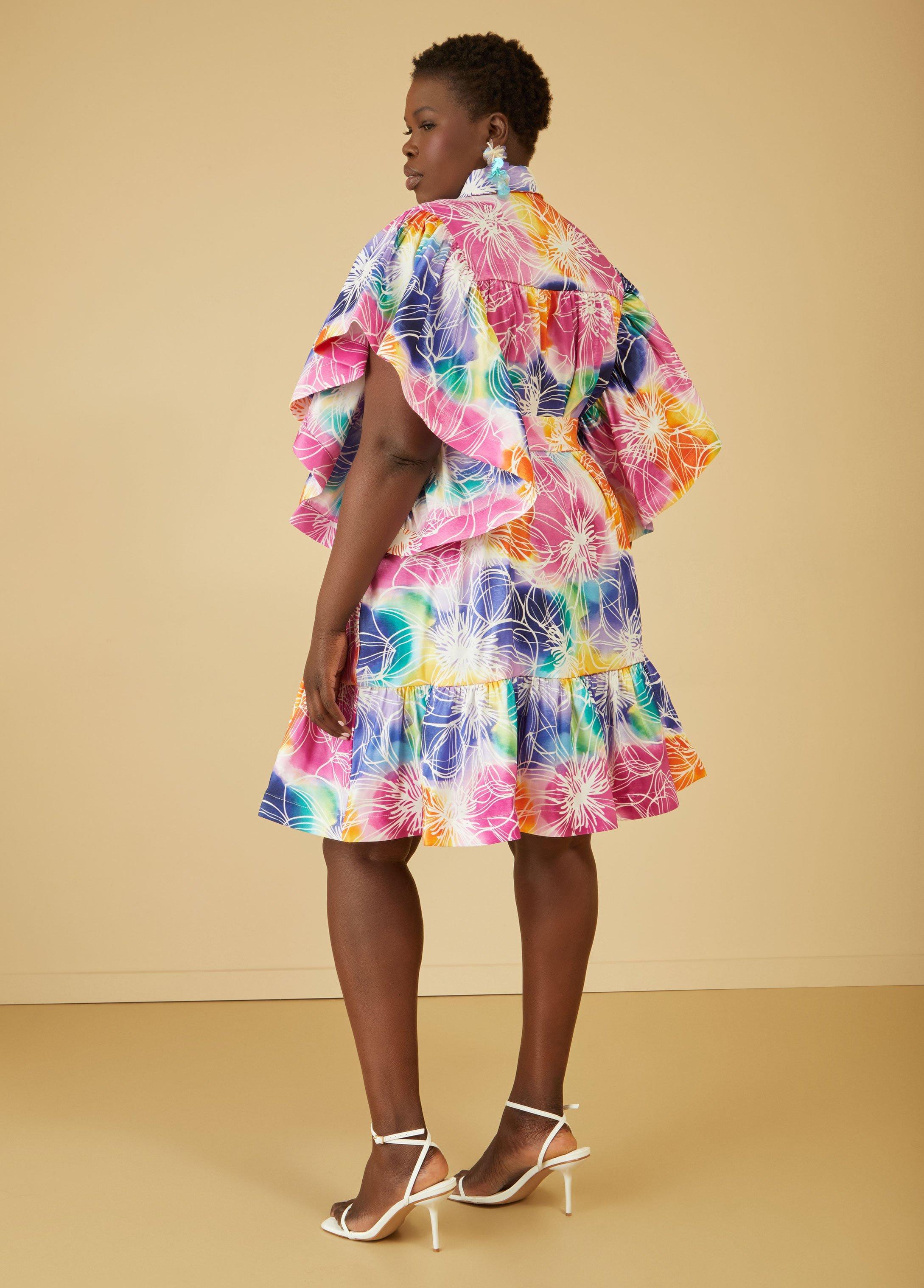 Printed Ruffle Sleeved Dress Product Image