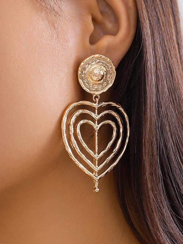 Normcore Geometric Heart Shape Hollow Solid Color Drop Earrings Product Image