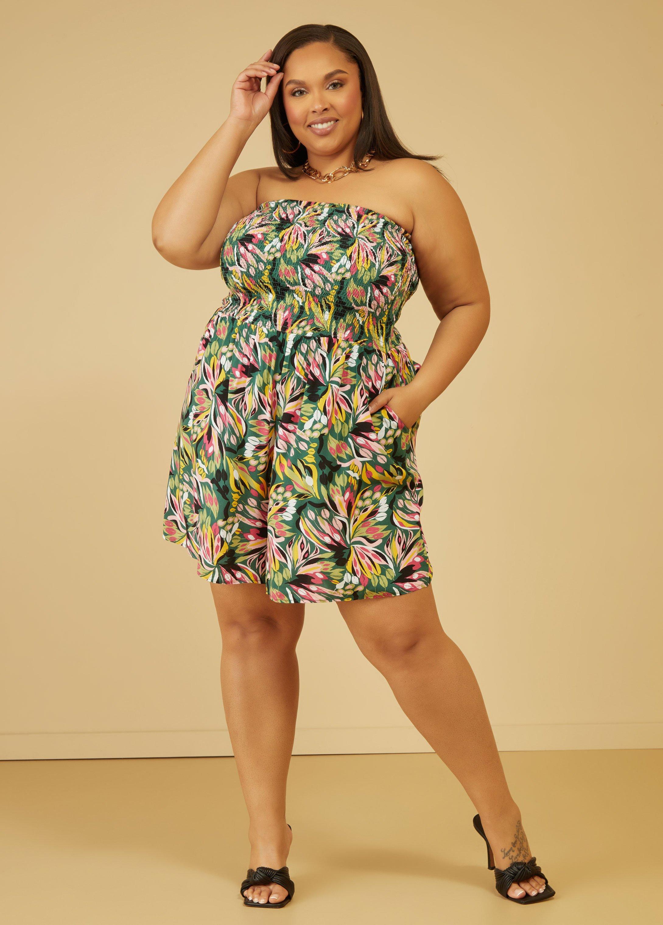 Plus Size Strapless Floral Print Romper Ashley Stewart Product Image