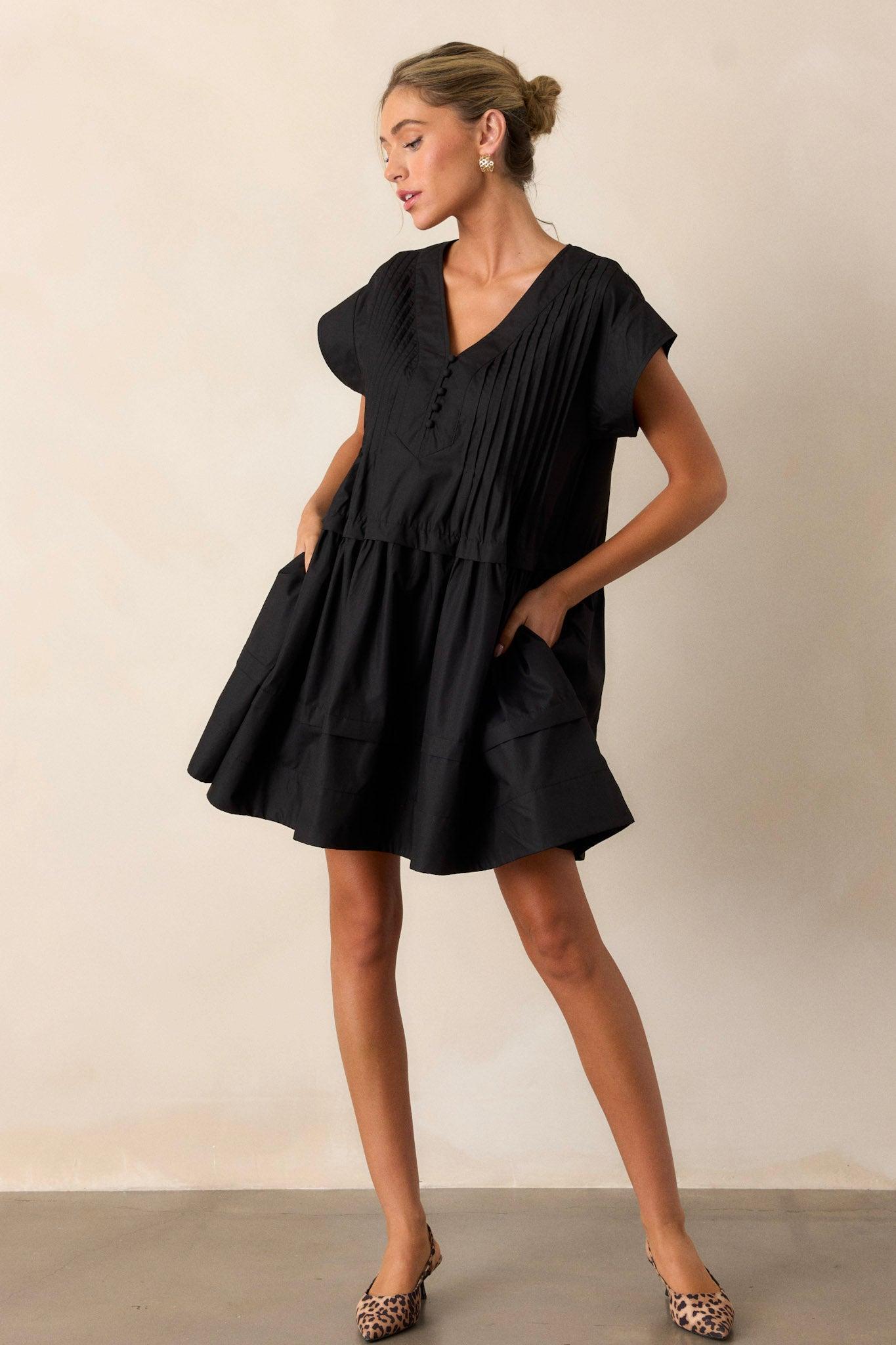 Pack Your Bags Black Short Sleeve Mini Dress Product Image