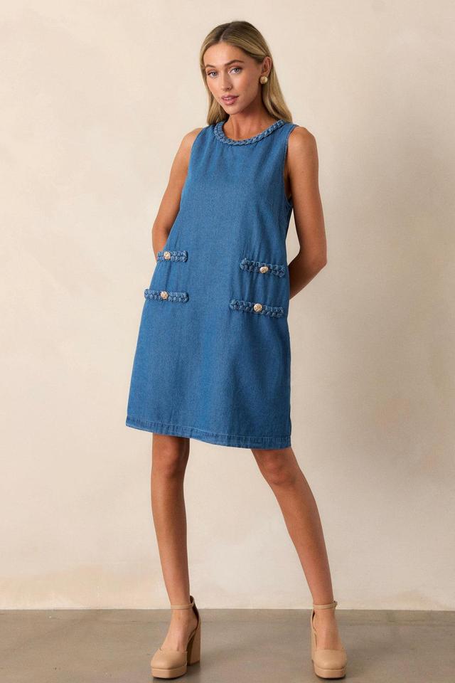 Chic Charm 100% Cotton Medium Wash Chambray Mini Dress Product Image