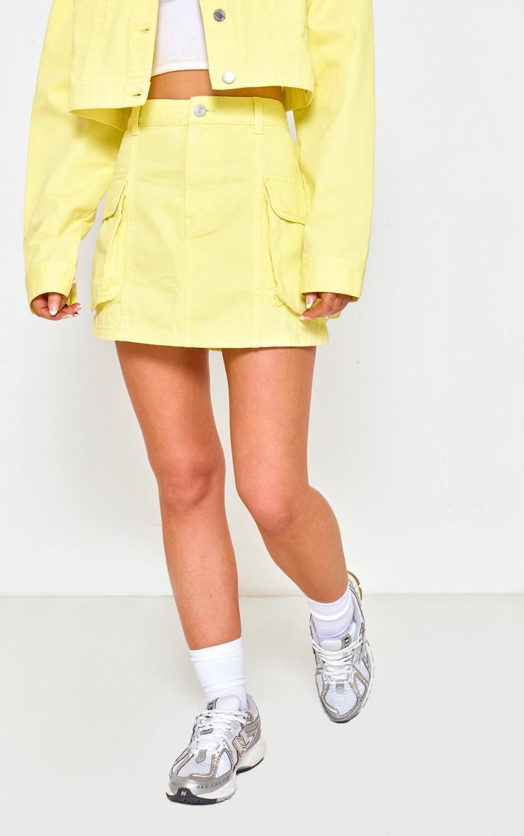 Washed Lemon Pocket Denim  Cargo Skirt Product Image