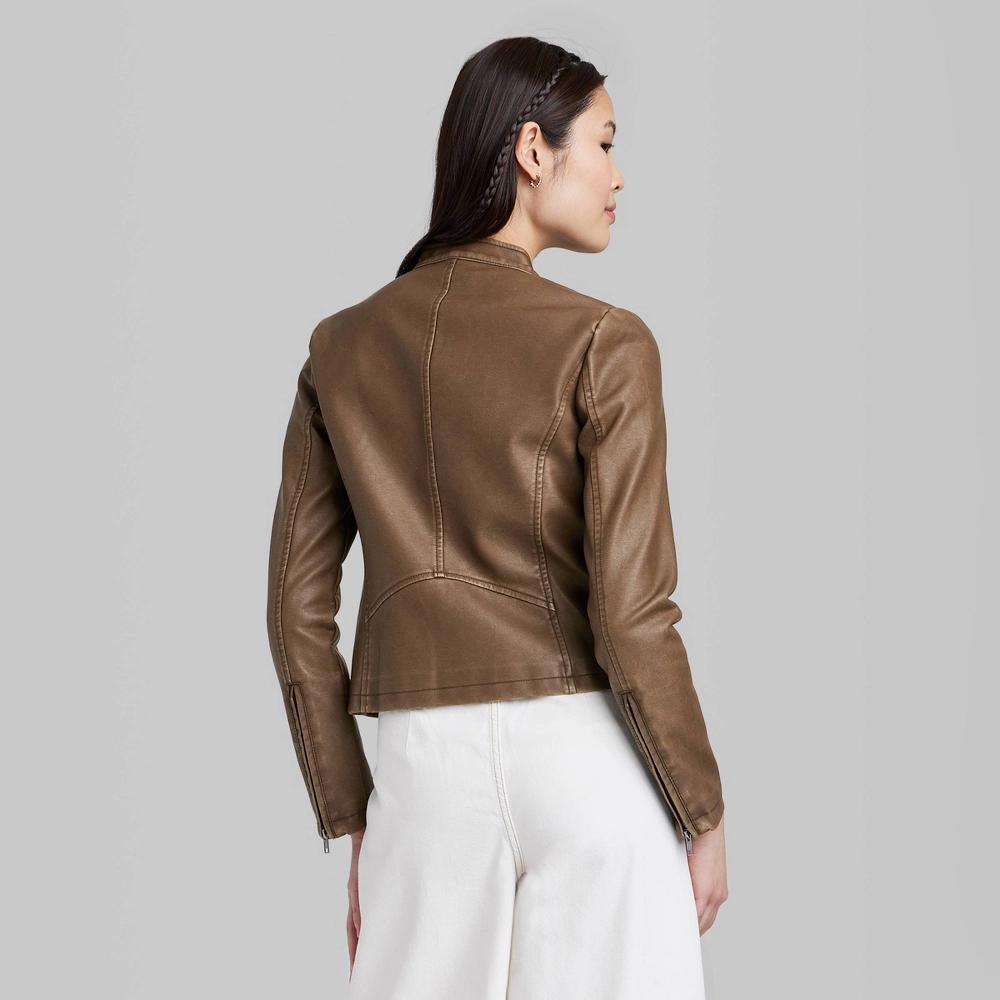 Women's Faux Leather Racing Jacket - Wild Fable™ Brown XS Product Image