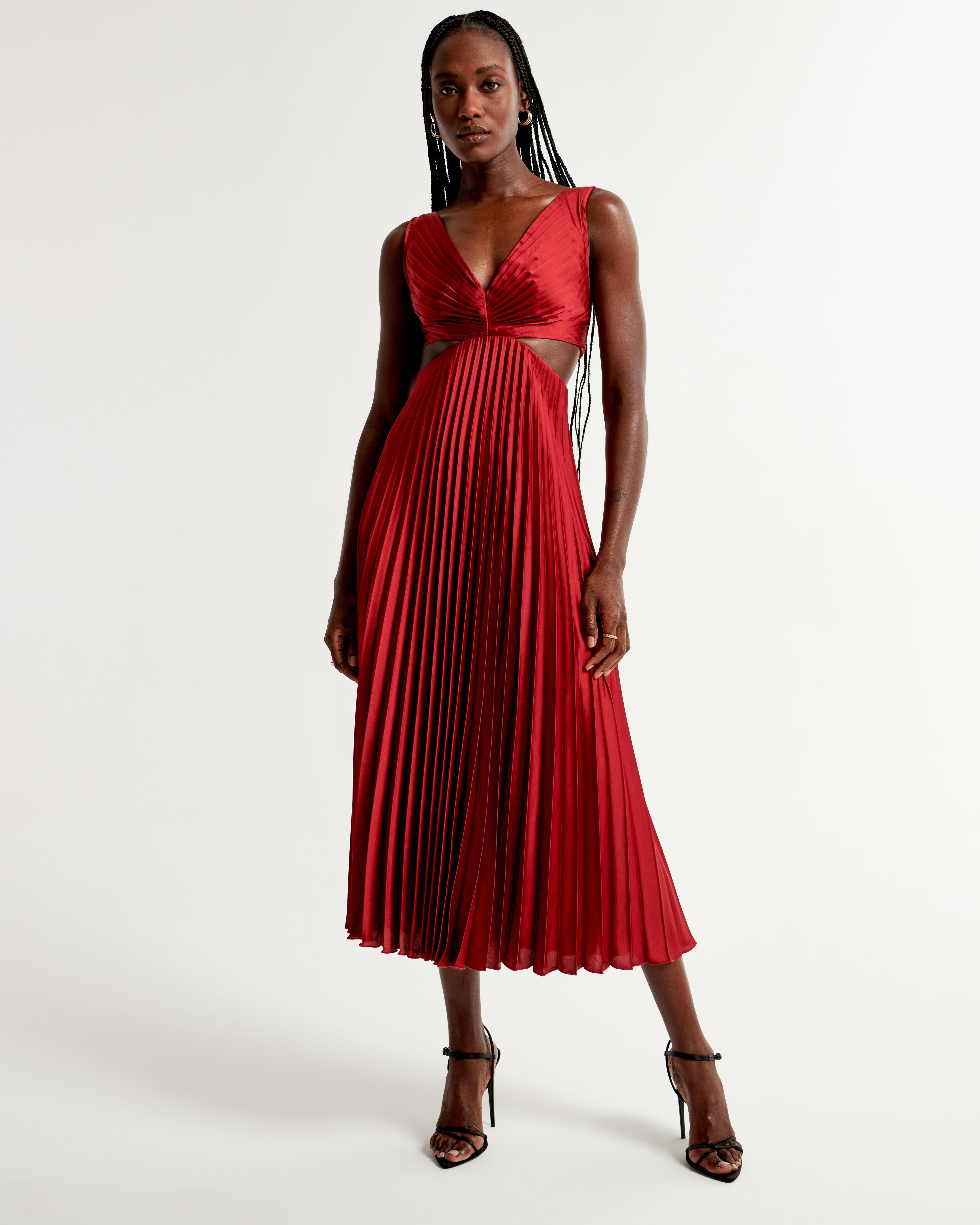 The A&F Giselle Pleated Cutout Maxi Dress Product Image