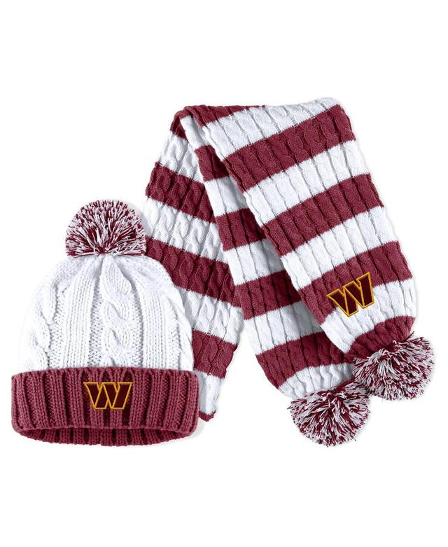 Womens WEAR by Erin Andrews White Washington Commanders Cable Stripe Cuffed Knit Hat with Pom and Scarf Set Product Image