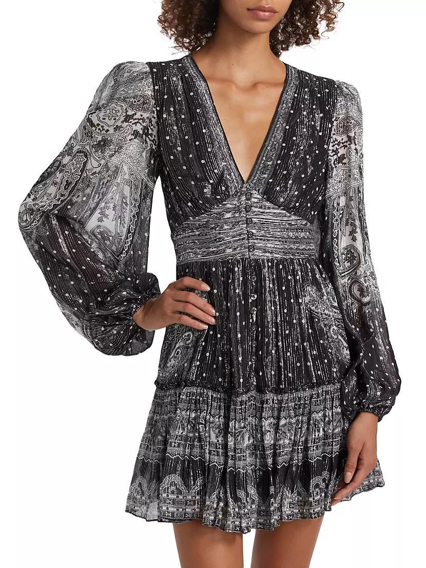 Viri Metallic Paisley V-Neck Minidress Product Image