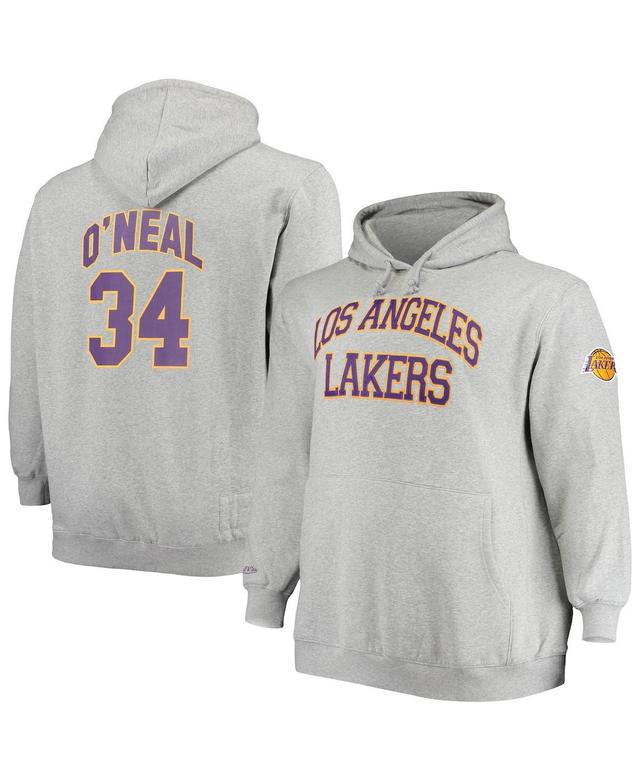 Mens Mitchell & Ness Shaquille ONeal Heather Gray Los Angeles Lakers Big and Tall Name & Number Pullover Hoodie Product Image