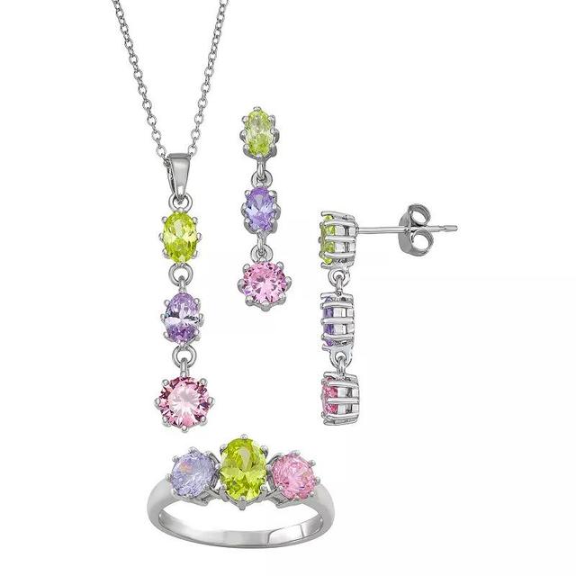 Sterling Silver Pastel Cubic Zirconia Pendant, Earring & Ring Set, Womens Product Image