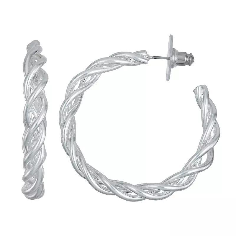 Napier Silver Tone Braided C Hoop Earrings, Womens Product Image