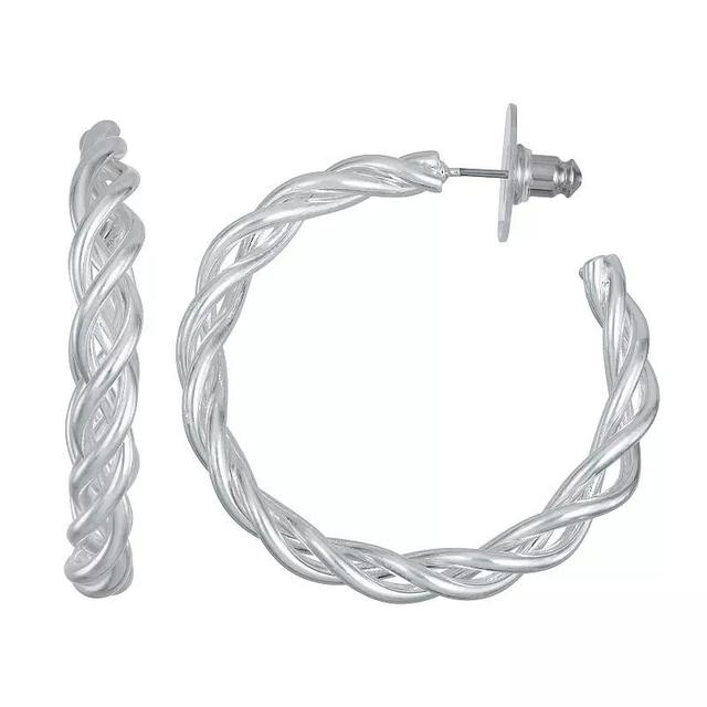 Napier Silver Tone Braided C Hoop Earrings, Womens Product Image