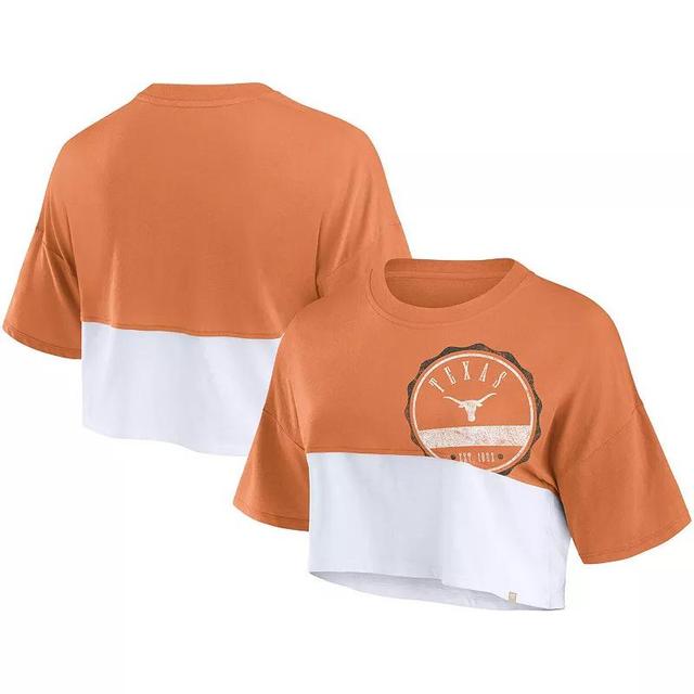 Womens Fanatics Texas Orange/White Texas Longhorns Oversized Badge Colorblock Cropped T-Shirt Product Image