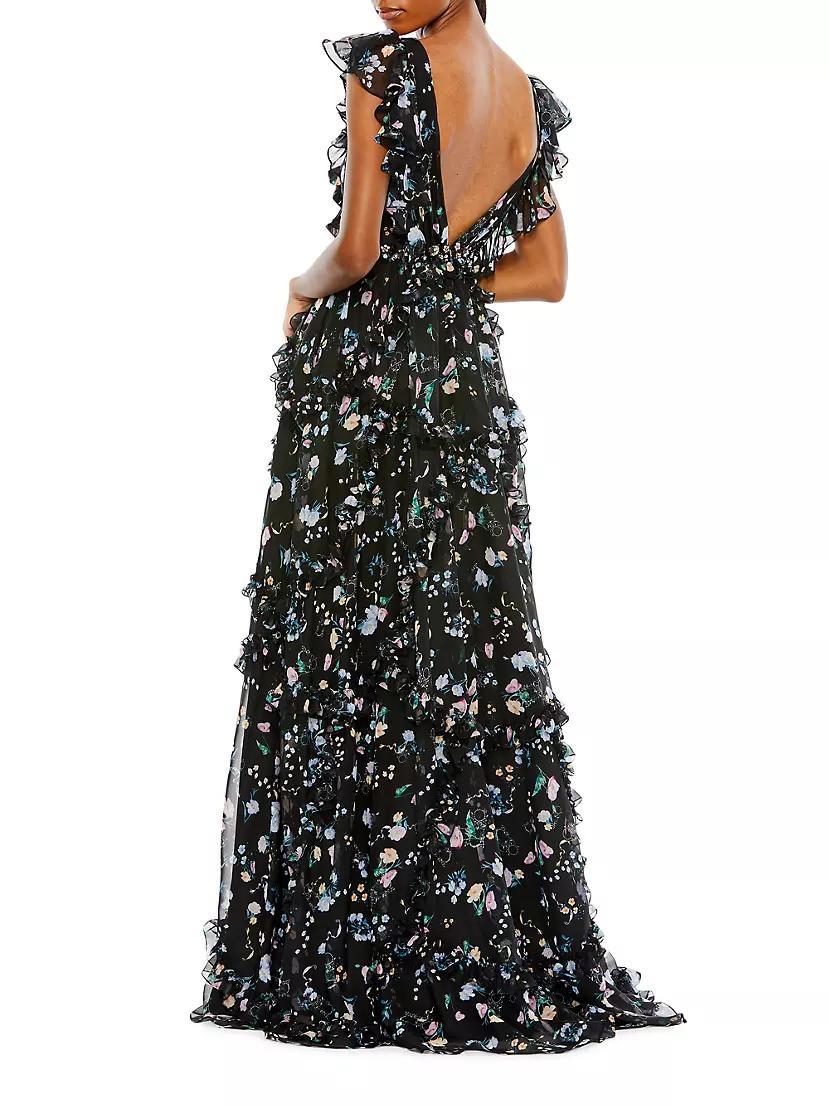 Ieena Floral Ruffle V-Neck Gown Product Image