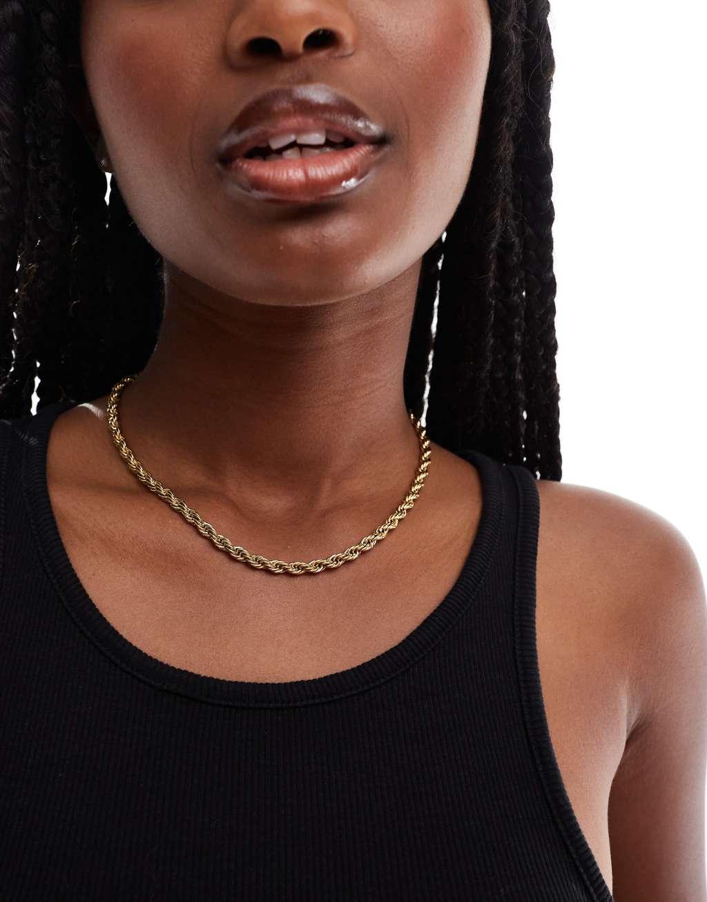 ASOS DESIGN waterproof stainless steel necklace with twist chain in gold tone Product Image