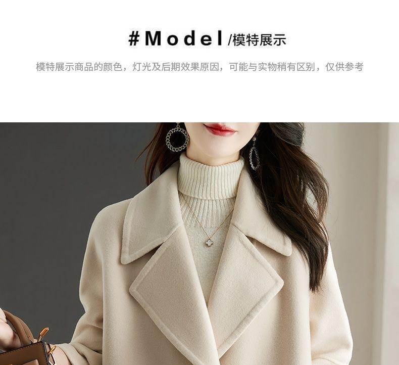 Lapel Collar Plain Double-Breasted Long Coat Product Image