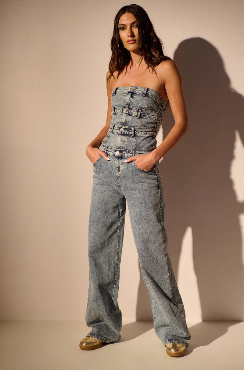 DENIM DENIM DENIM LAYERED JUMPSUIT Product Image