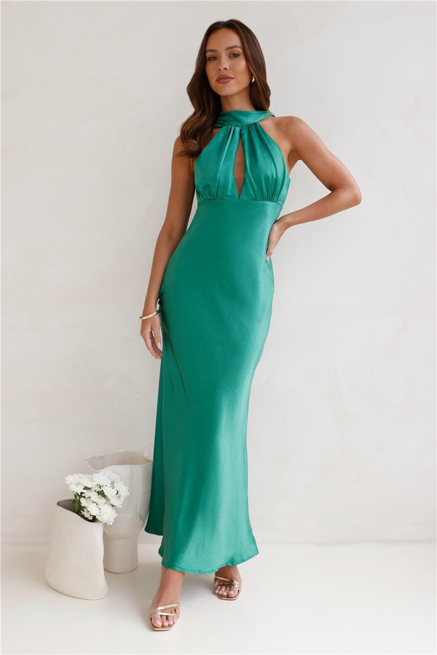 Sleeker Now Satin Maxi Dress Green Product Image