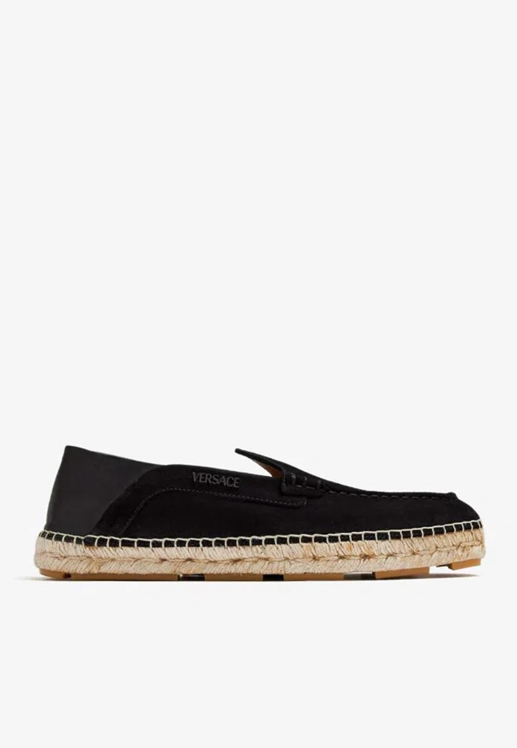 VERSACE Logo Suede Espadrilles In Black Product Image