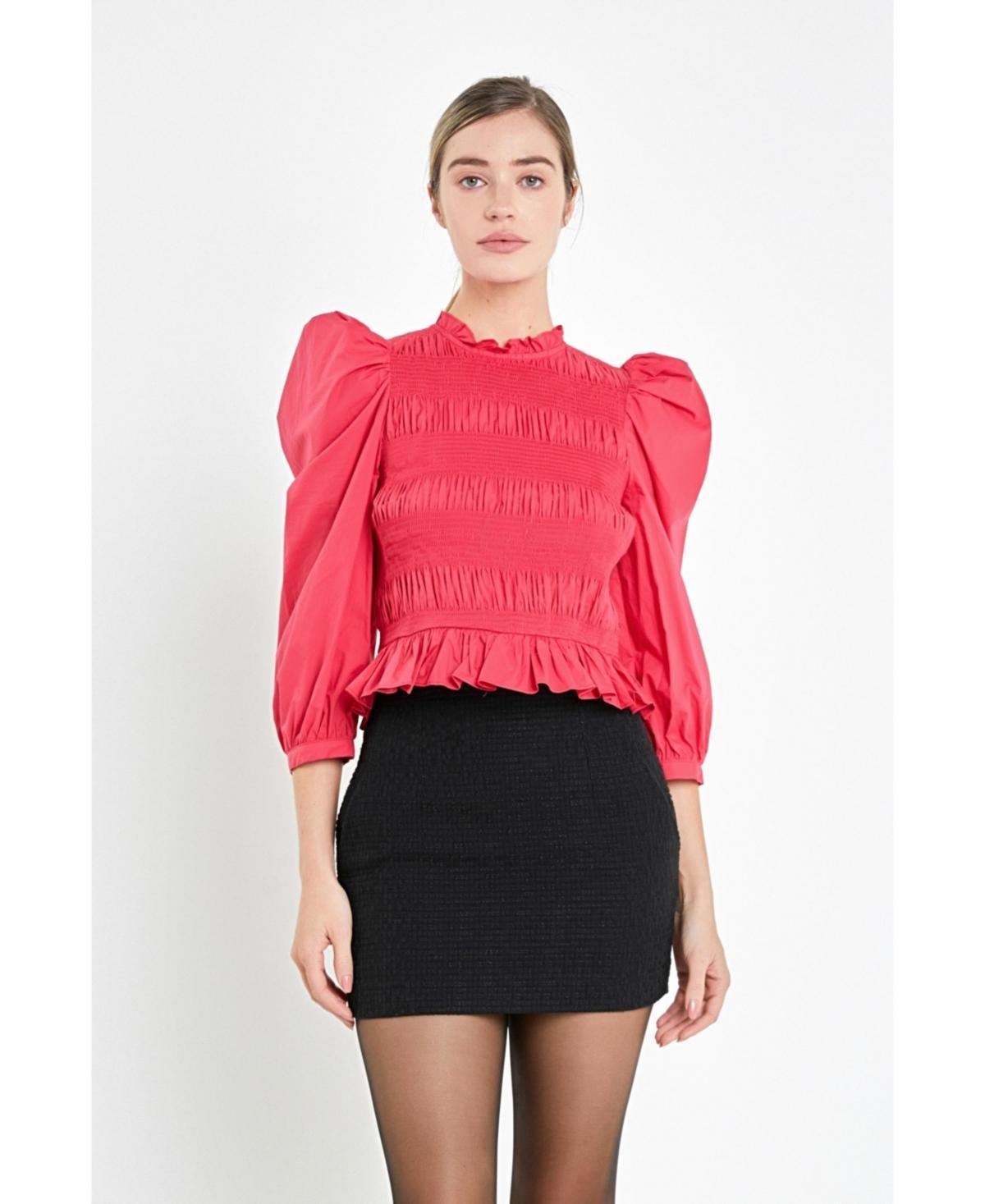 English Factory Smocked Puff Shoulder Poplin Top Product Image