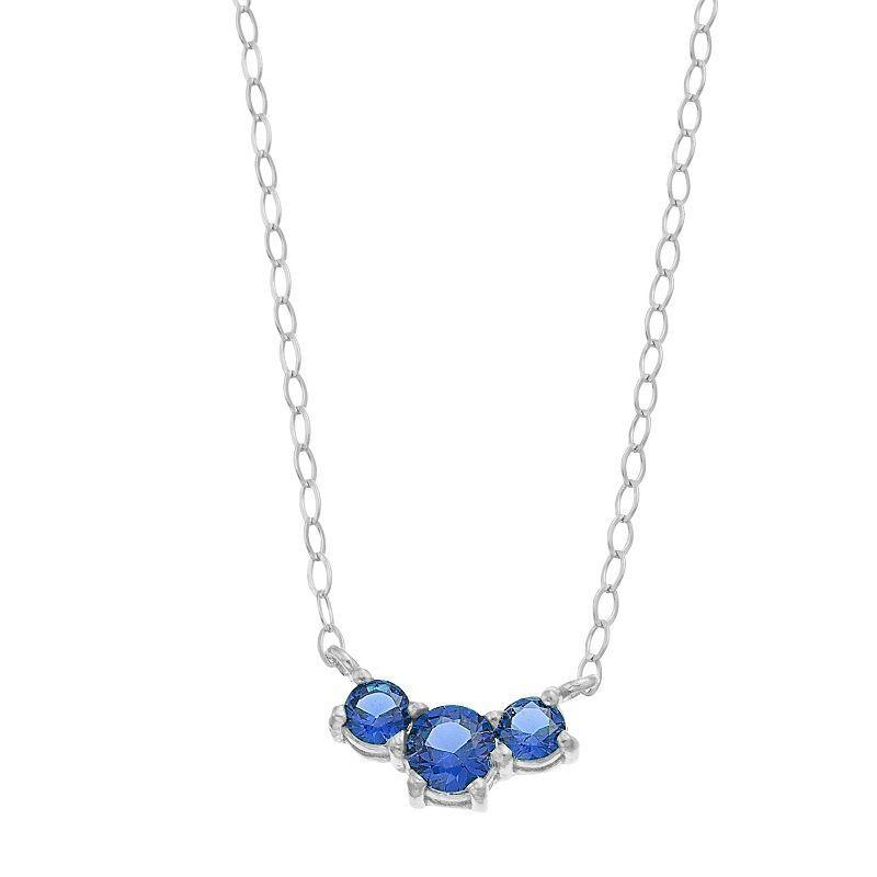 Aleure Precioso Sterling Silver Lab-Created Gemstone 3-Stone Necklace, Womens Sterling Silver Blue Product Image