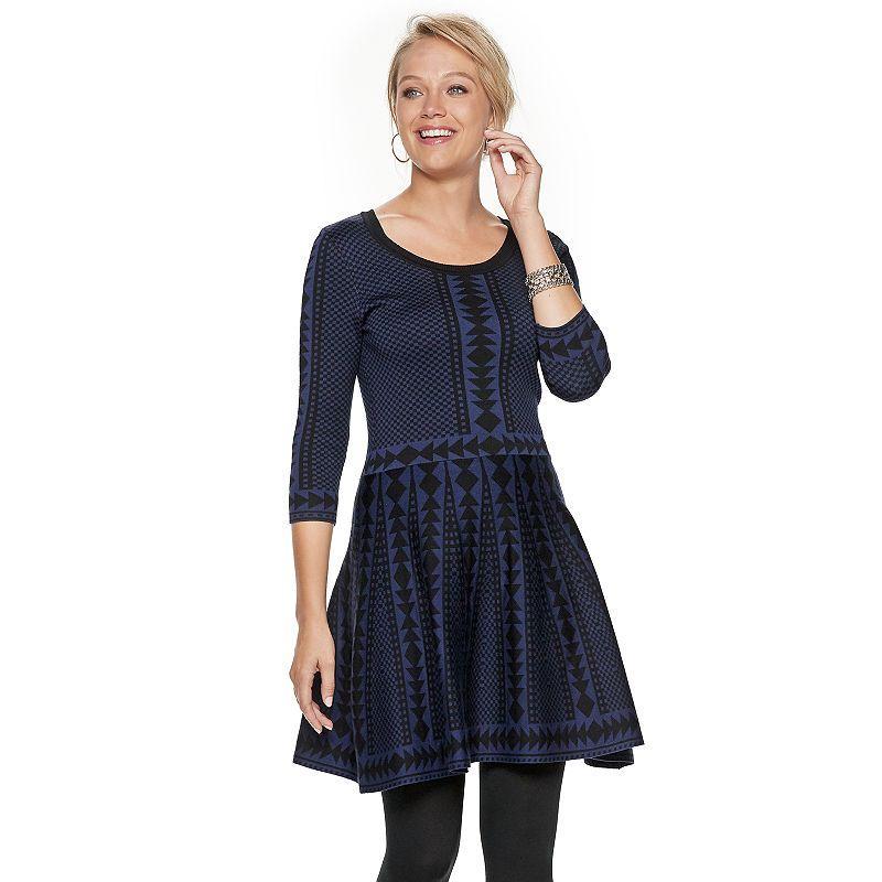 Womens Nina Leonard Geometric Fit & Flare Sweater Dress Product Image