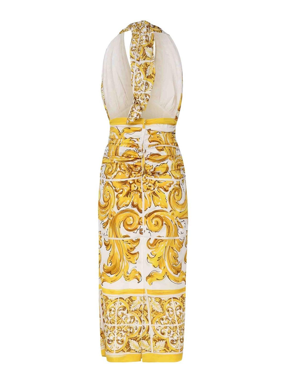 DOLCE & GABBANA V-neck Midi Dress In Amarillo Product Image