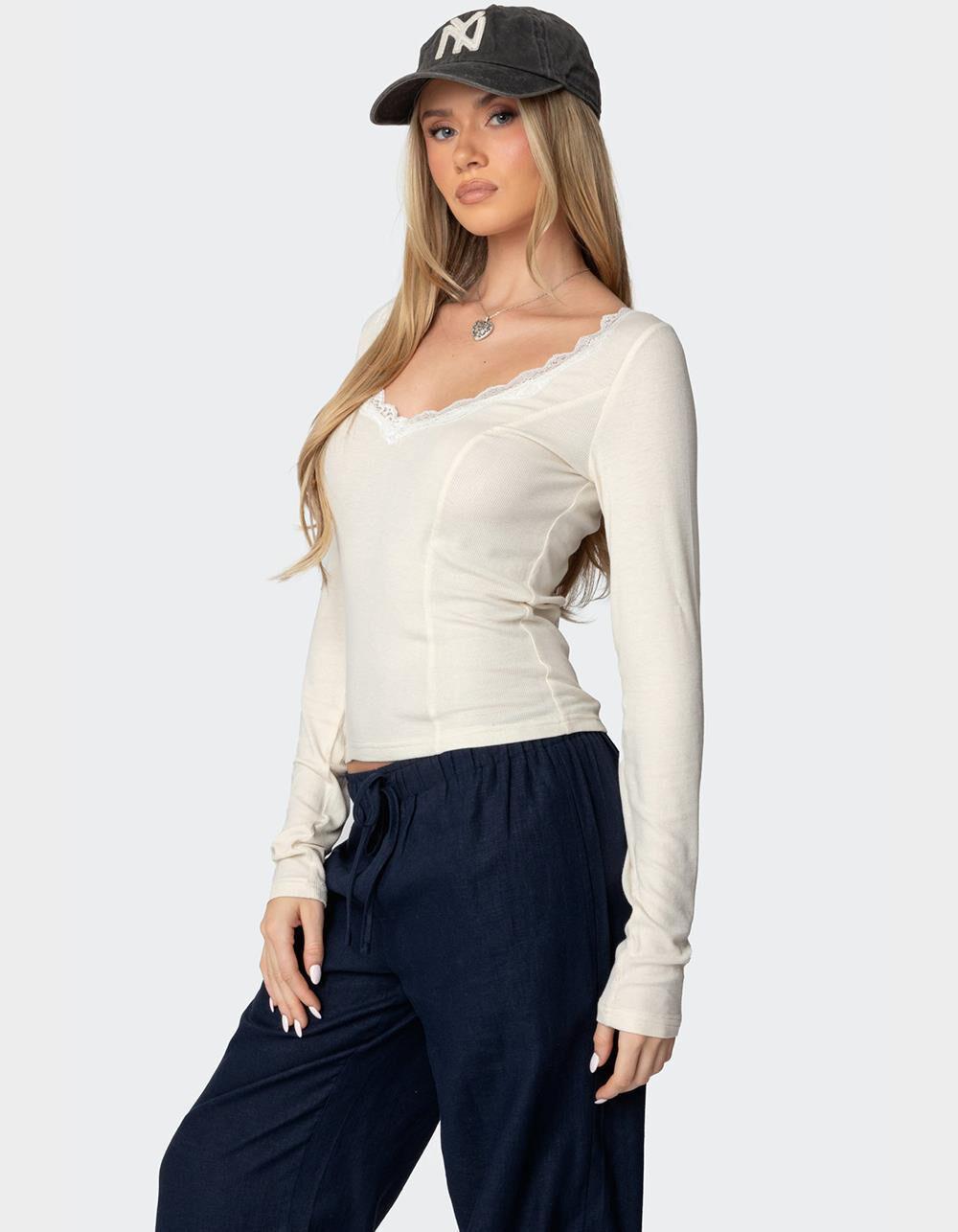 EDIKTED Mel Lace Trim V-Neck Top Product Image