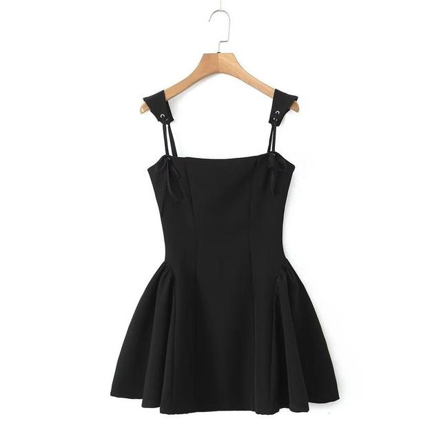 Spaghetti Strap Plain Mini A-Line Dress Product Image