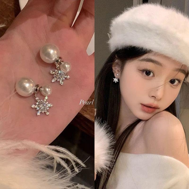 Rhinestone Snowflake Faux Pearl Ear Jacket Product Image