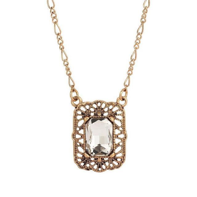 1928 Gold Tone Crystal Filigree Square Necklace, Womens, White Product Image