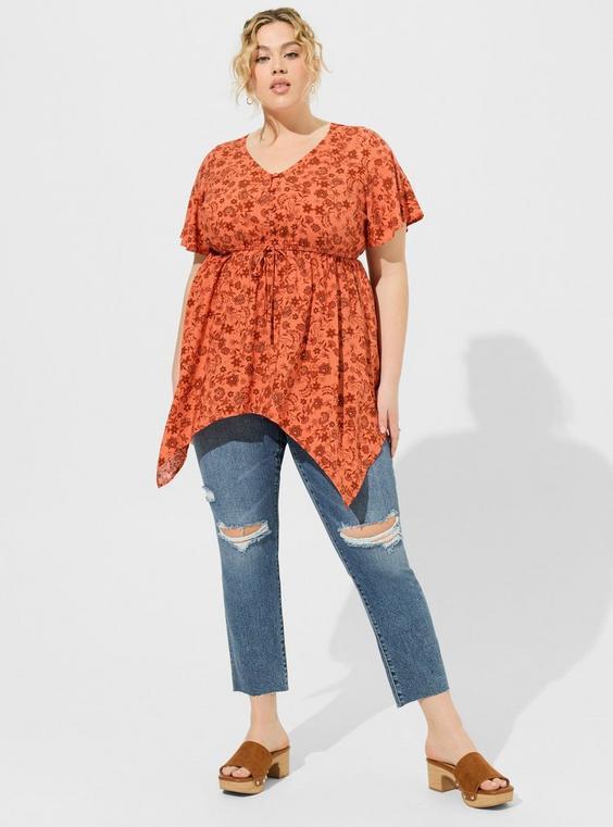 Babydoll Challis Sharkbite Flutter Sleeve Top Product Image