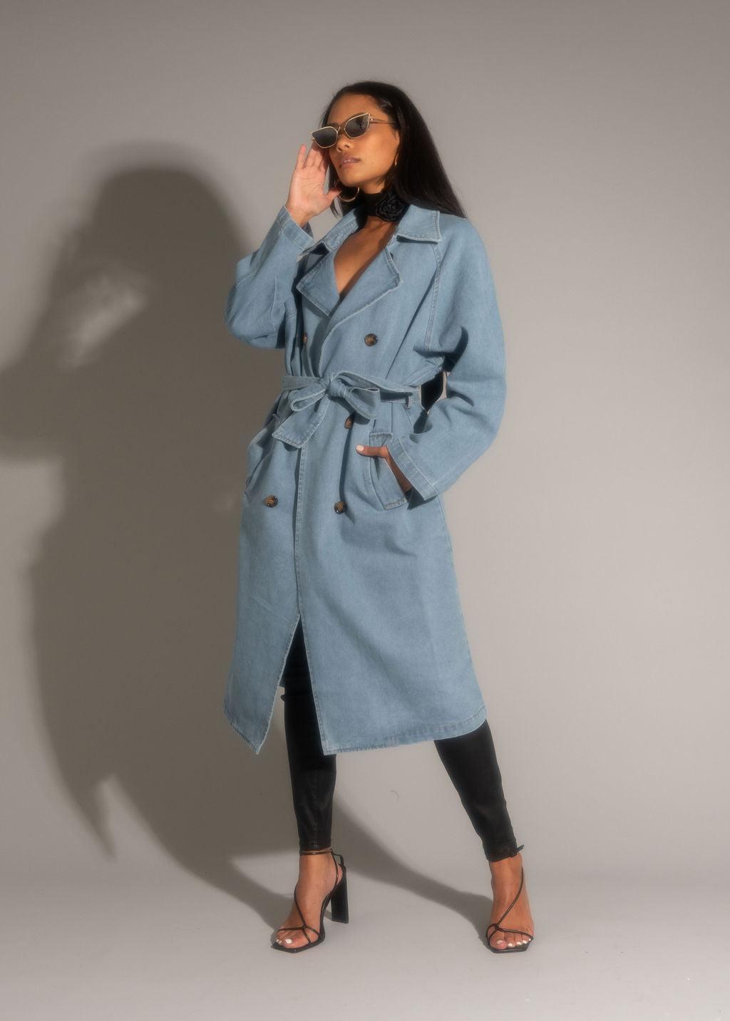 Cassis Light Wash Denim Trench Coat Product Image