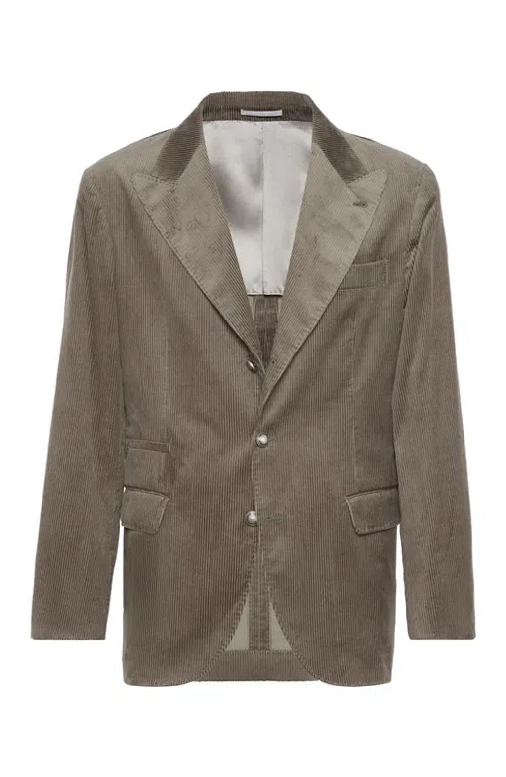 BRUNELLO CUCINELLI Single-breasted Corduroy Blazer In Green Product Image