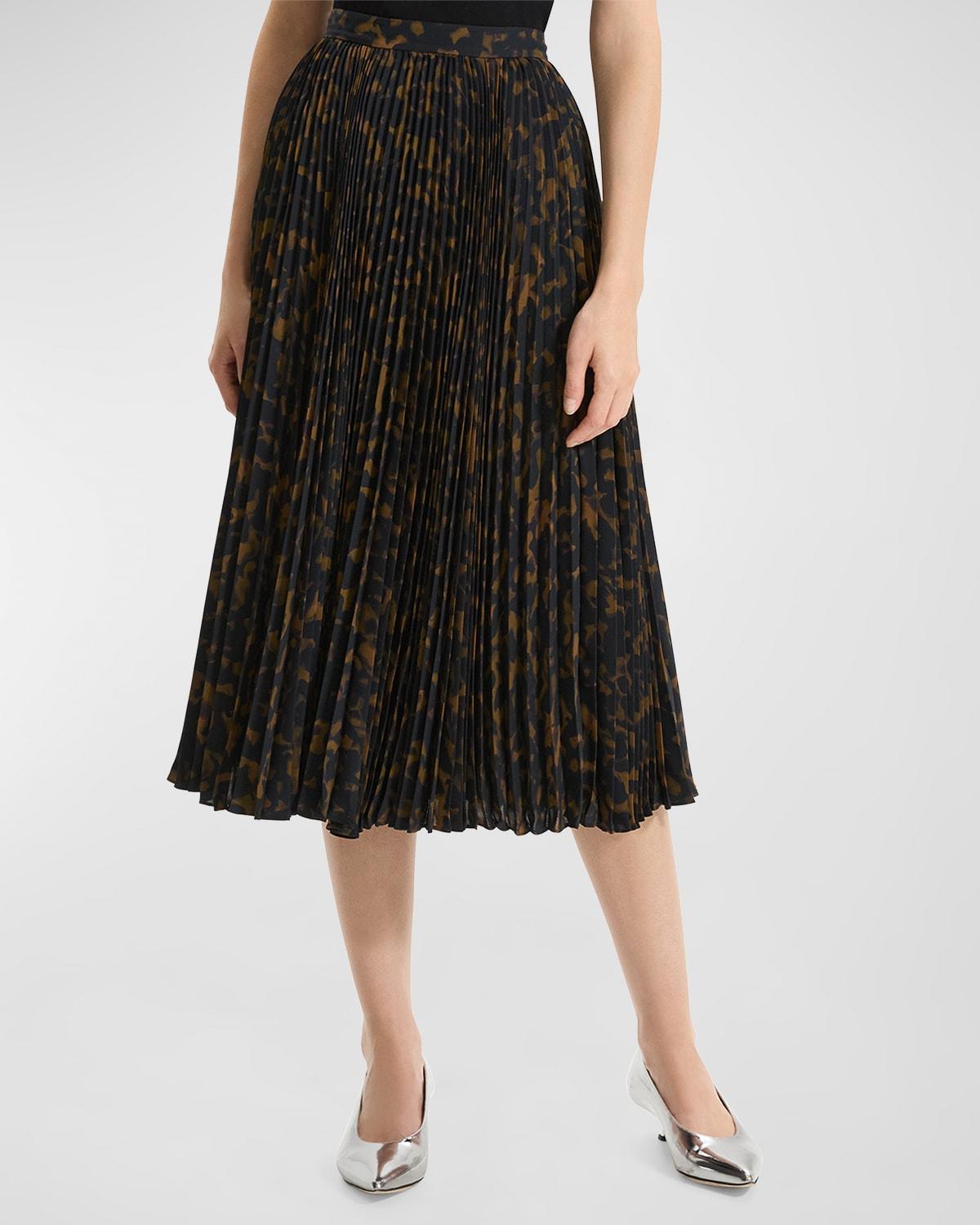 Womens Tortoise-Pirnt Pleated Midi-Skirt Product Image