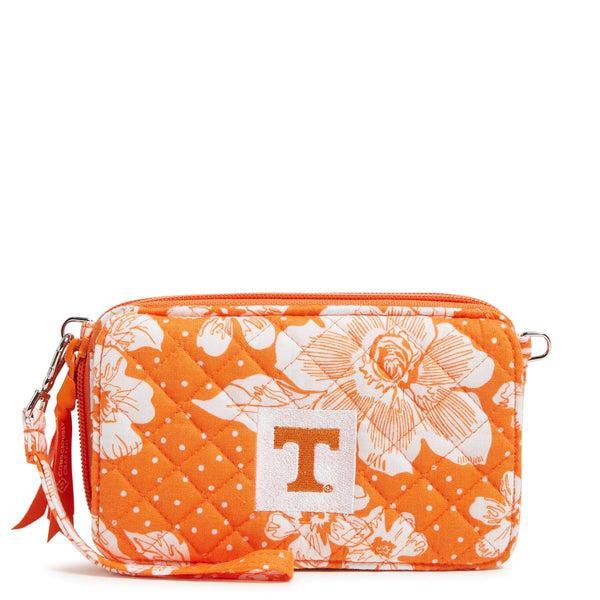 Vera Bradley Collegiate RFID All in One Crossbody Bag Women in Orange/White Rain Garden with University of Tennessee Logo Product Image