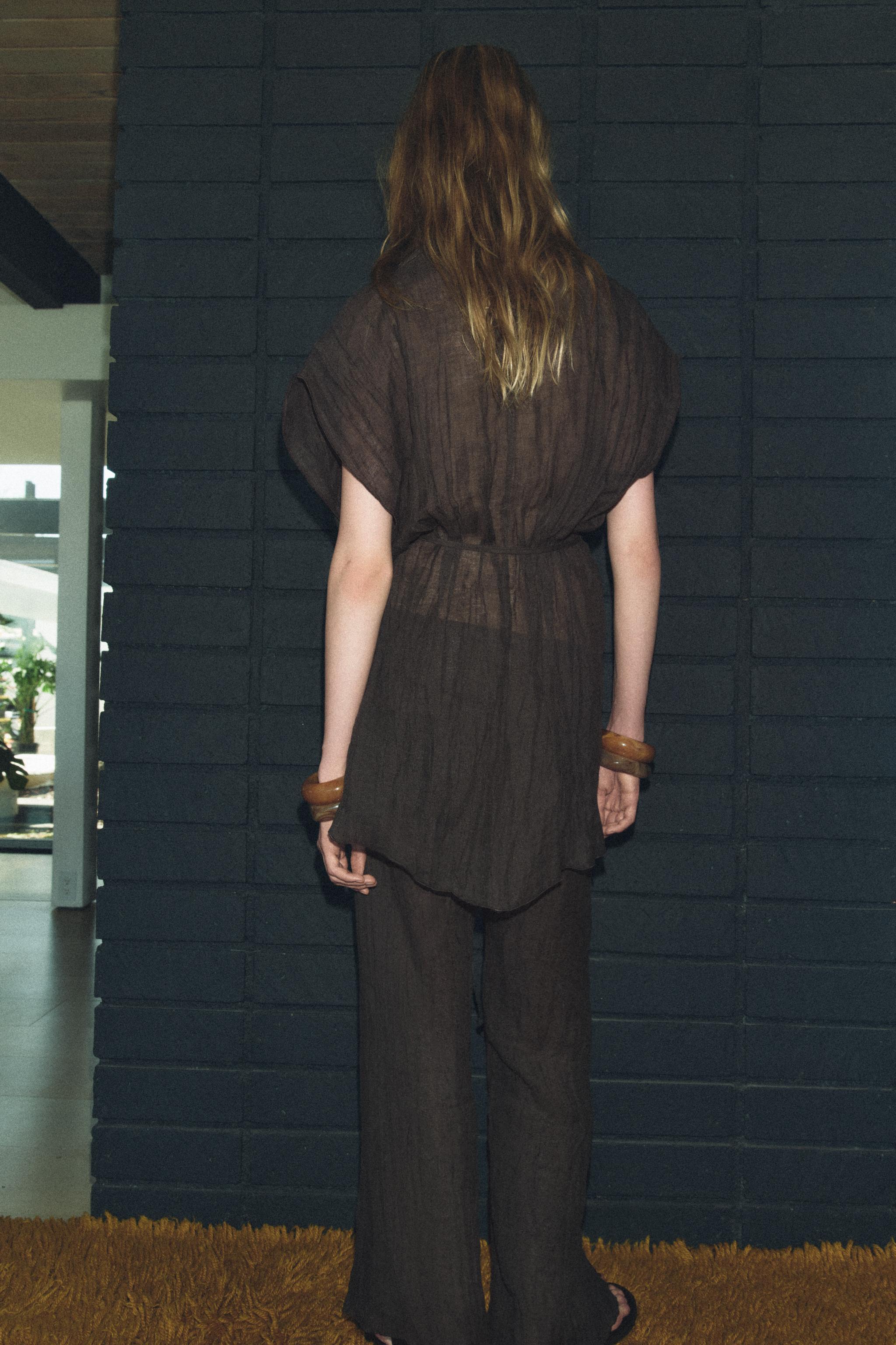 WRINKLED LINEN BLEND PANTS ZW COLLECTION Product Image