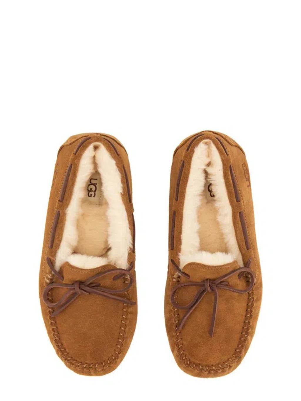 Dakota Faux Shearling-lined Suede Slippers In Chestnut Product Image