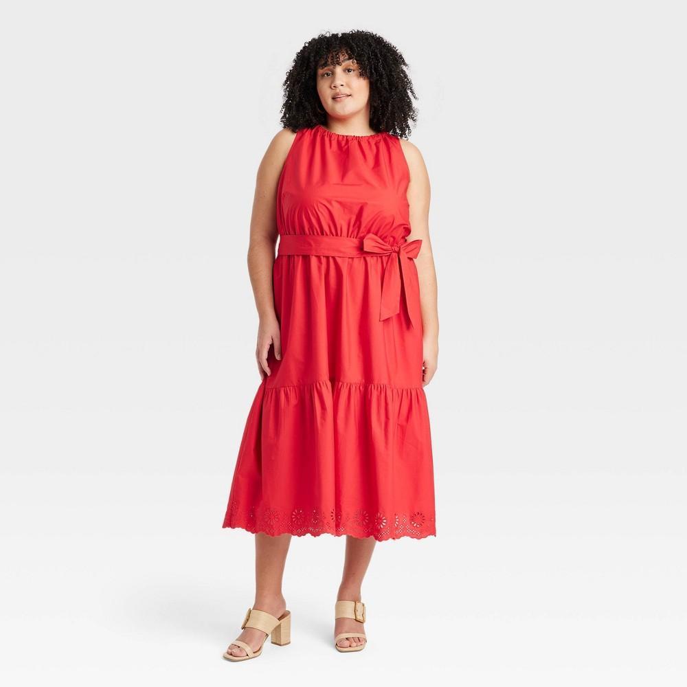 Womens Midi Tank Dress - Ava & Viv Coral Red 3X Product Image