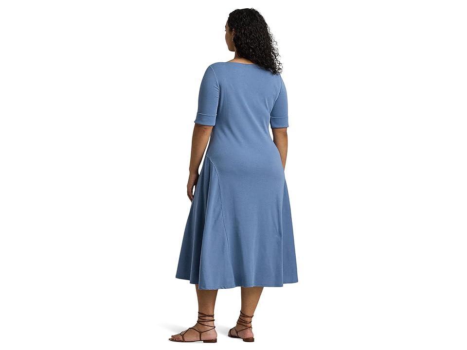 LAUREN Ralph Lauren Plus-Size Stretch Cotton Midi Dress (Pale Azure) Women's Dress Product Image